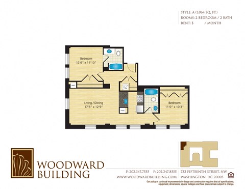 Floor Plan A Woodward at The Woodward Building Apartments, Washington, DC 20005